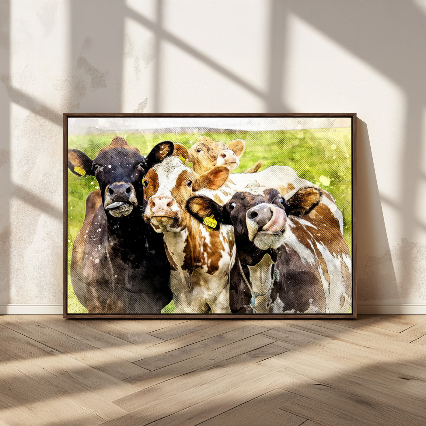 MGV-FC-36X24 - Curious Cows Farmhouse Wall Art | Ready to Hang and Framed Canvas Print | Rustic Farm Decor