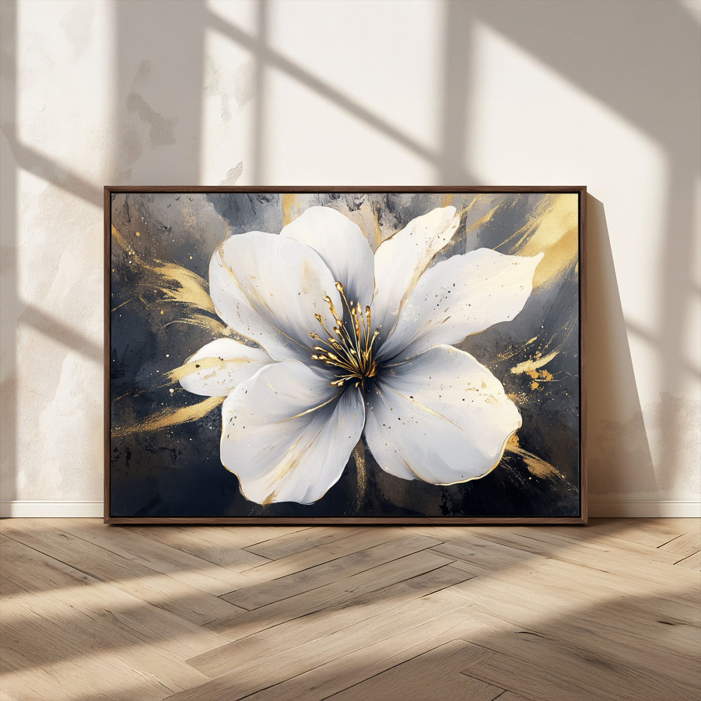MGV-FC-36X24 - White Flower Wall Art Canvas Print | Ready to Hang | Abstract Floral Wall Decor | Elegant Bloom