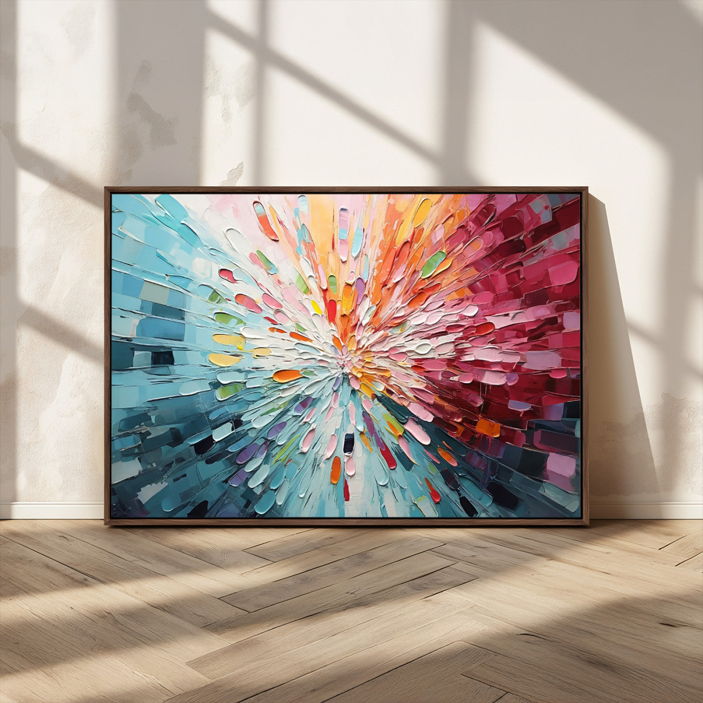 MGV-FC-36X24 - Radiant Bloom Abstract Floral Wall Art Canvas Print - Colorful Burst - Modern Living Room Decor -