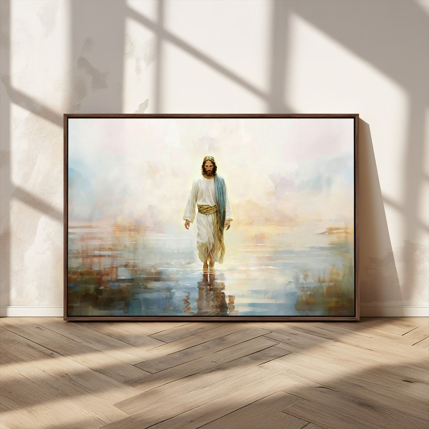 MGV-FC-36X24 - Framed Jesus Walking on Water Wall Art - 3-Panel Christian Canvas Prints, Religious Artwork for