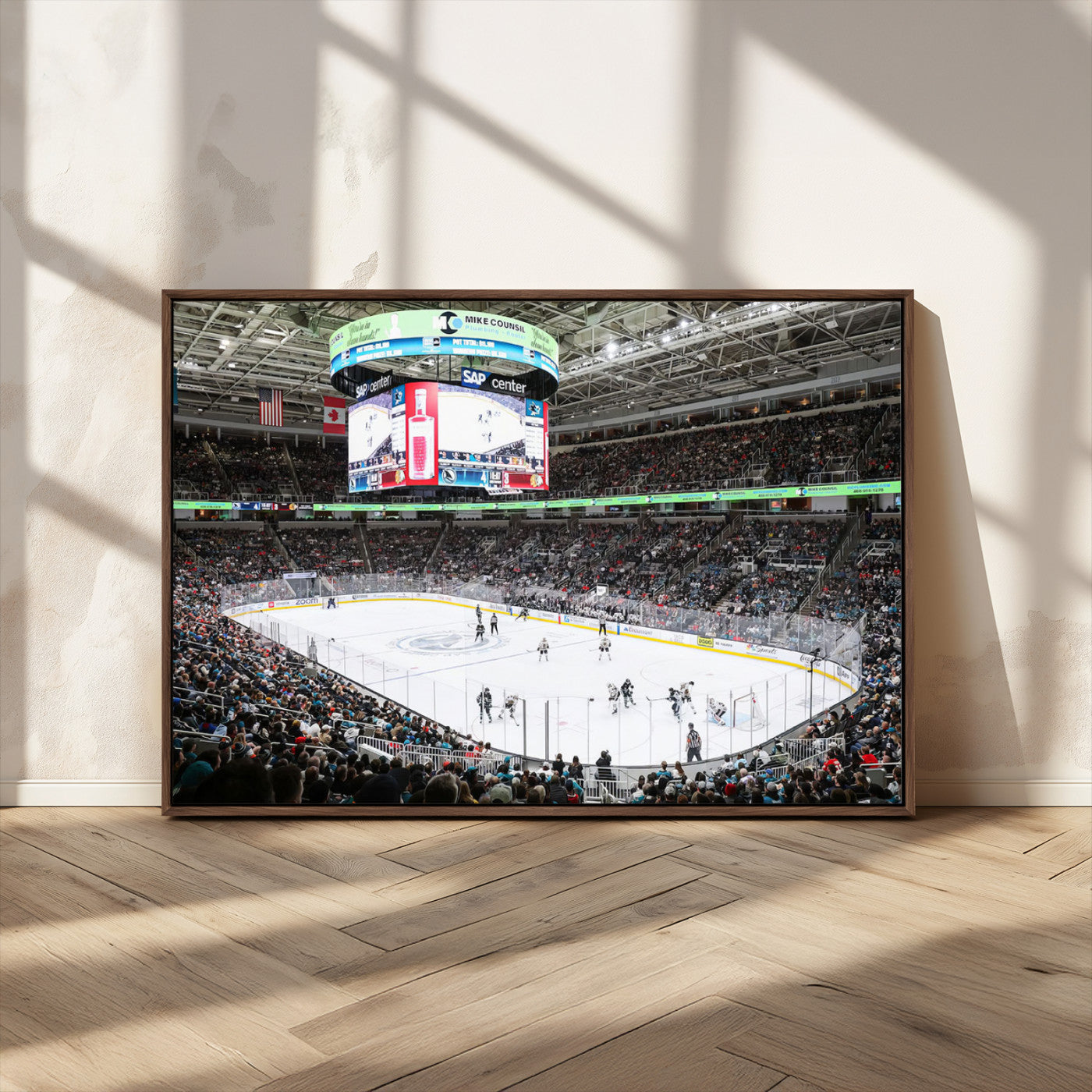 MGV-FC-36X24 - Sharks Arena Blackhawks Sharks Ice Hockey Stadium Wall Art Canvas Print, Framed Blackhawks Sharks