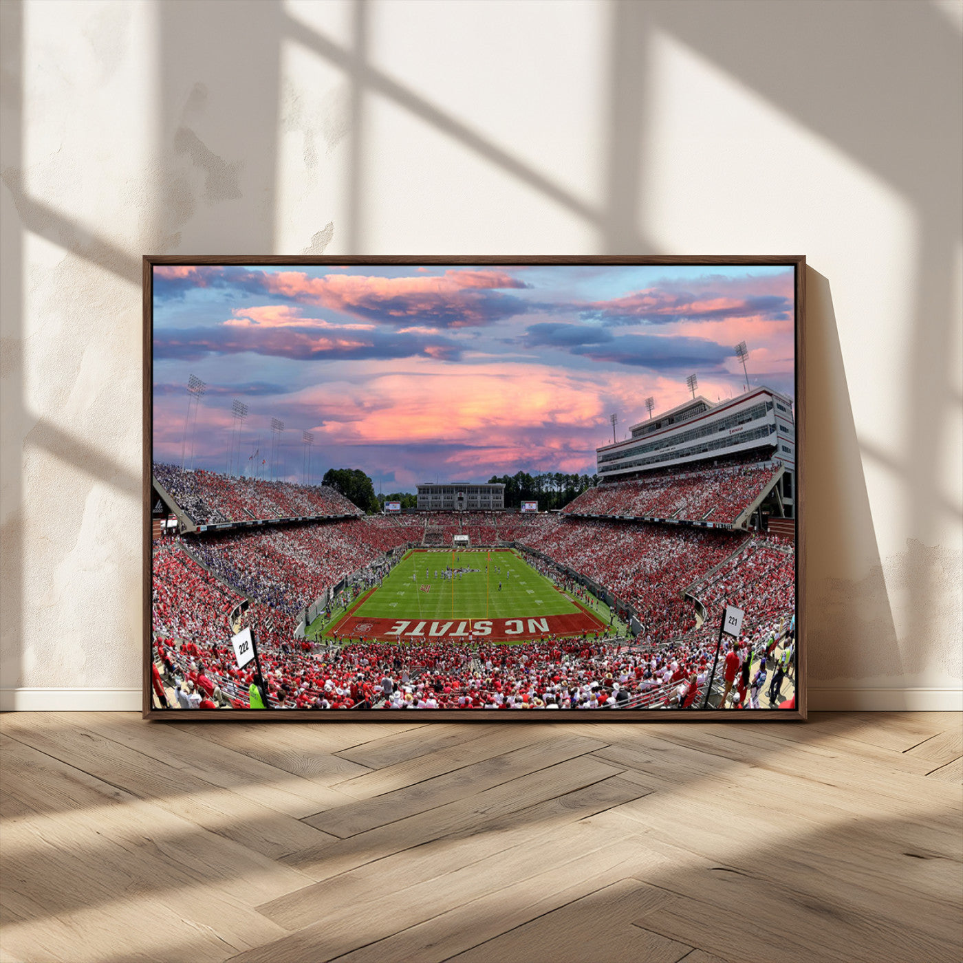 MGV-FC-36X24 - Carter-Finley Stadium Art Sunset Game Triple Canvas Wall Art - NC State Wolfpack Football Match
