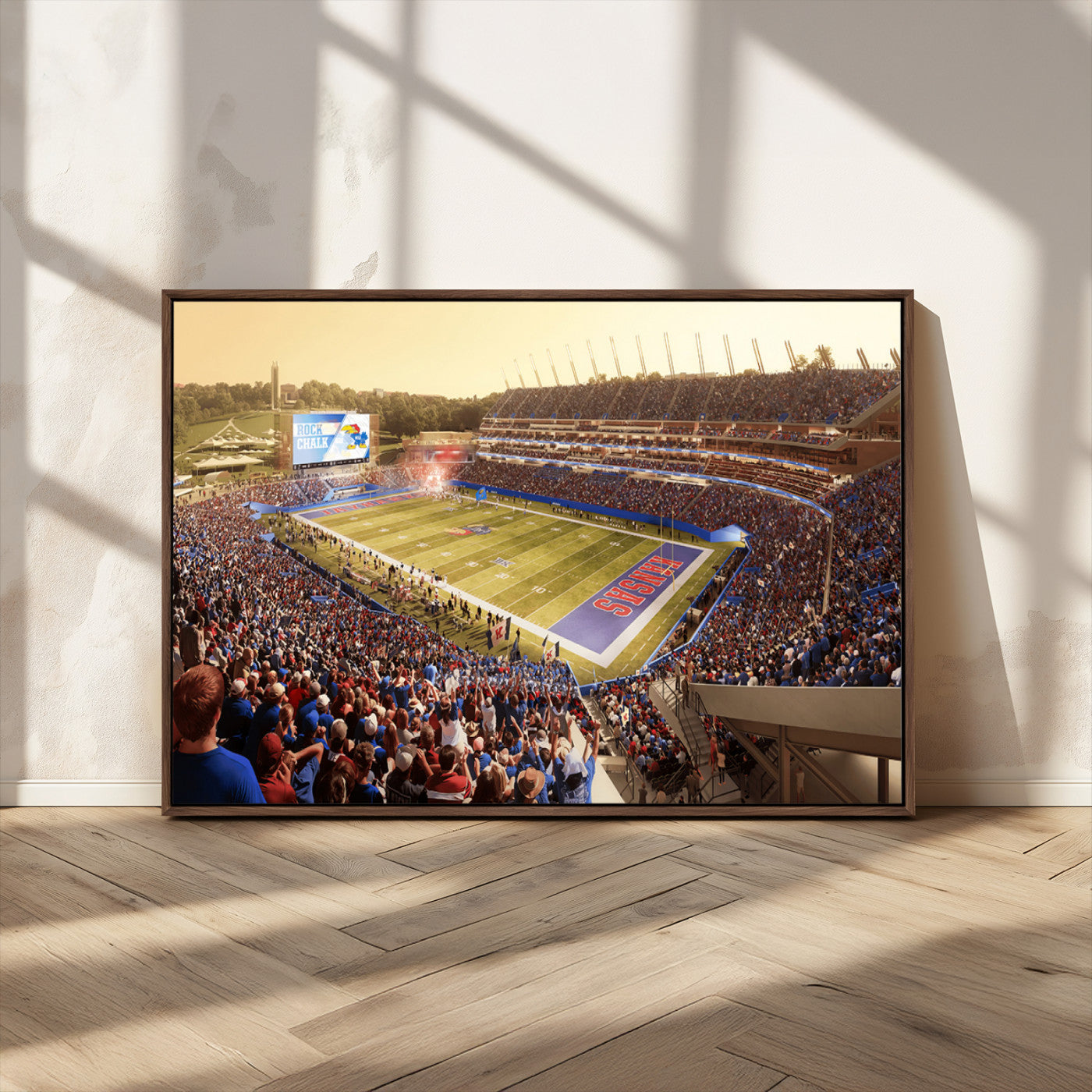 MGV-FC-36X24 - University of Kansas Jayhawks Football Team Print - Lawrence Kansas Memorial Stadium Wall Art Canvas