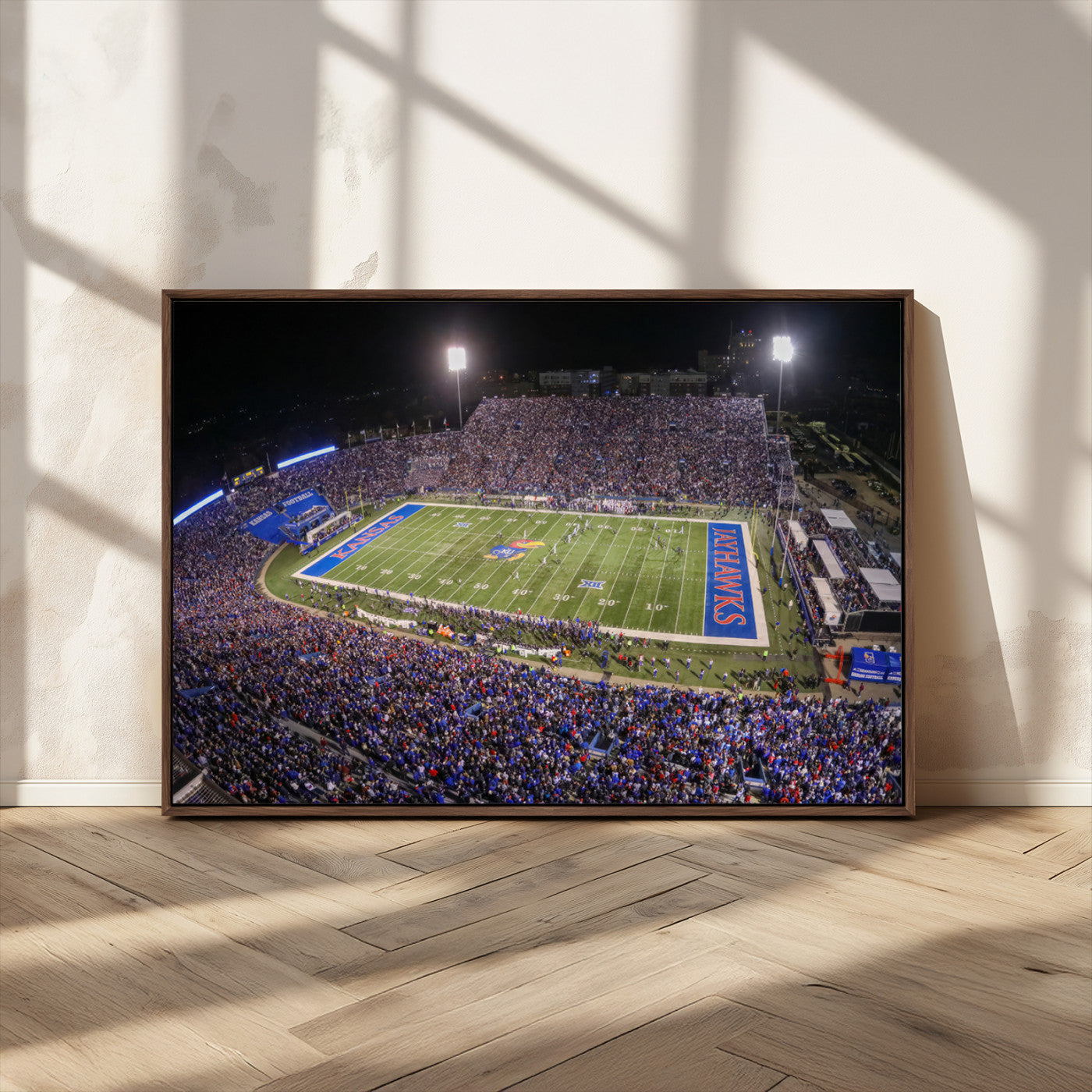 MGV-FC-36X24 - University of Kansas Jayhawks Football Team Print - Lawrence Kansas Memorial Stadium Wall Art Canvas