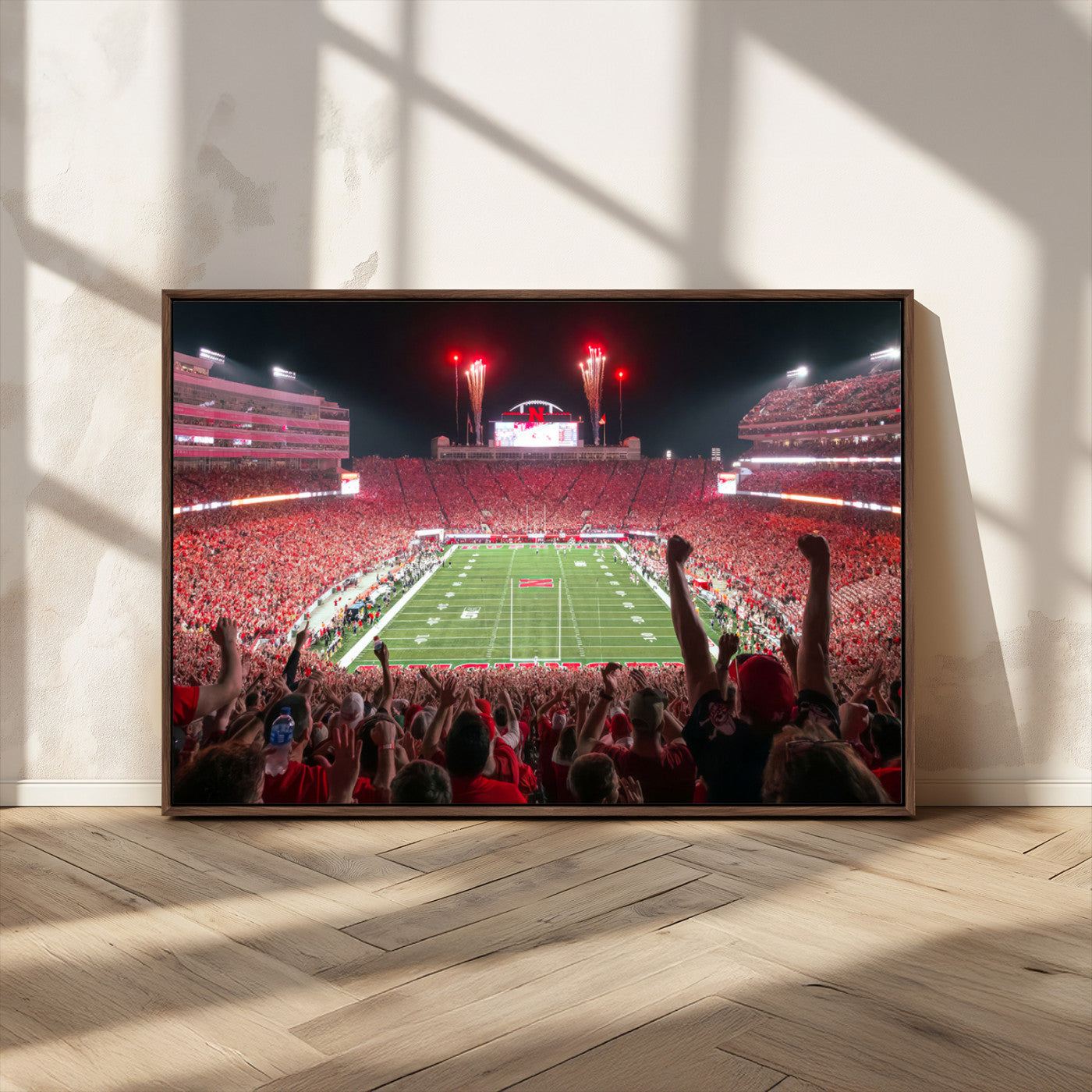 MGV-FC-36X24 - University of Nebraska Cornhuskers Football Team Print - Lincoln Memorial Stadium Wall Art Canvas