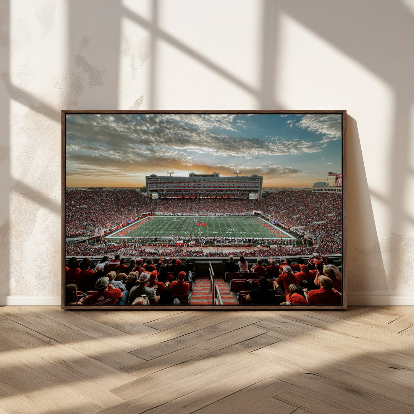 MGV-FC-36X24 - University of Nebraska Cornhuskers Football Team Print - Lincoln Memorial Stadium Art Canvas Print