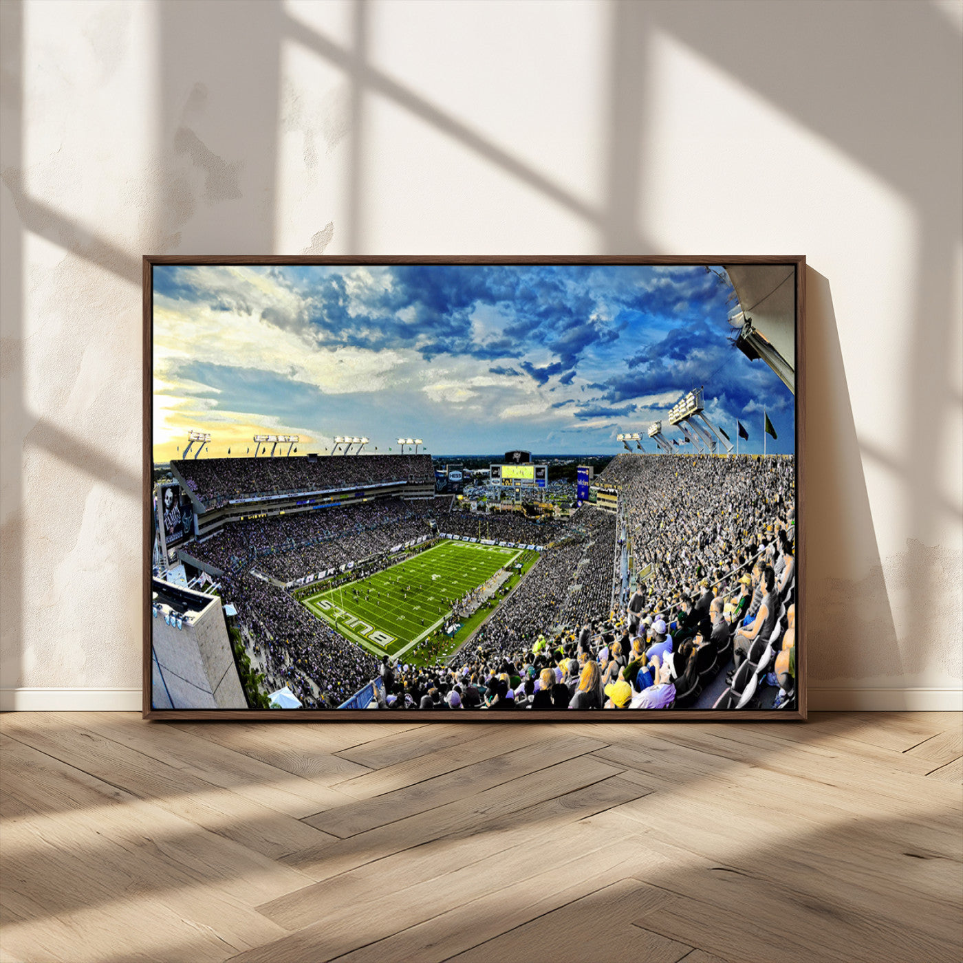 MGV-FC-36X24 - Framed USF Bulls Football Team Print - Tampa Raymond James Stadium Wall Art Canvas Print