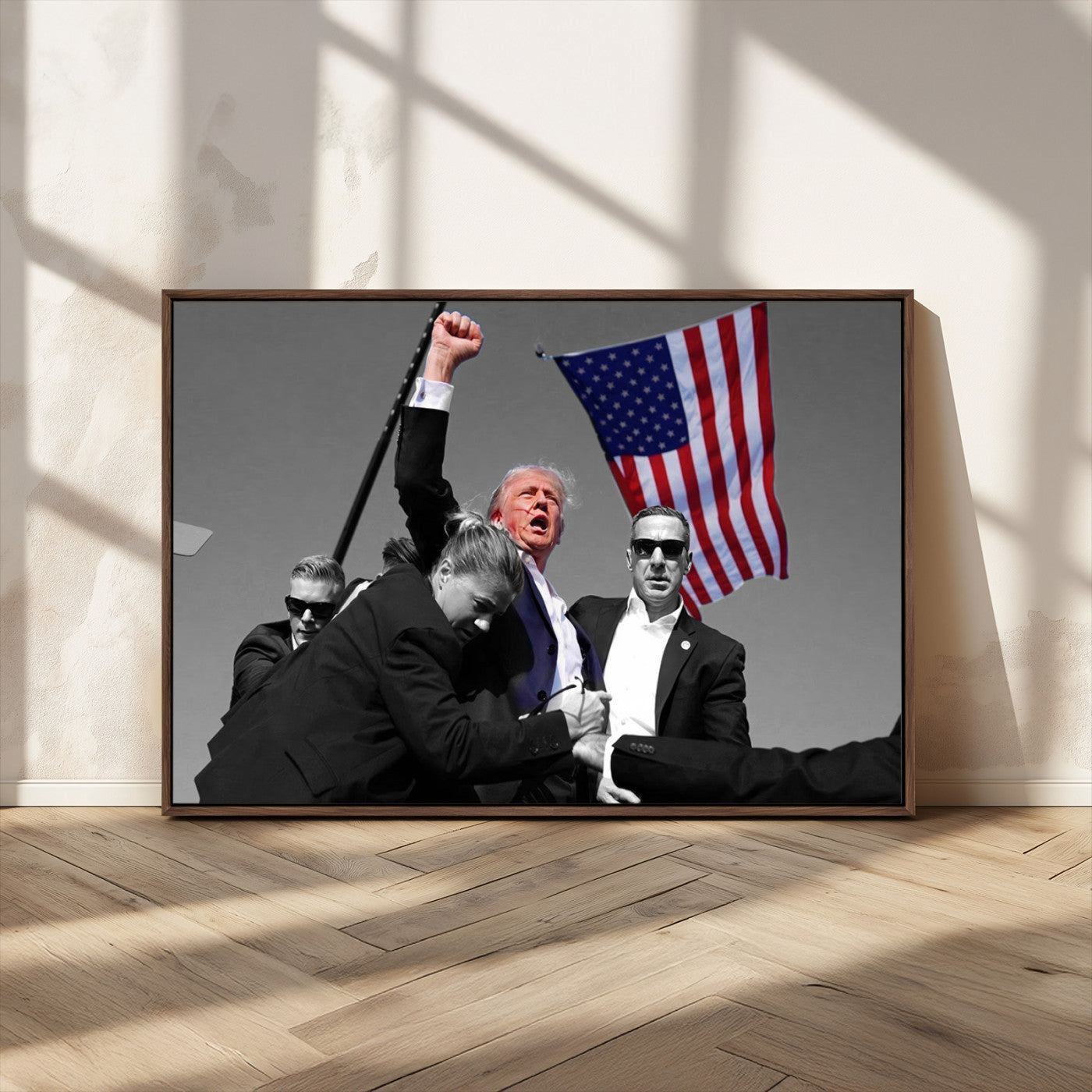 MGV-FC-36X24 - Donald Trump Assassination Attempt Wall Art Print, Trump Historic Footage - Iconic Reaction by Trump