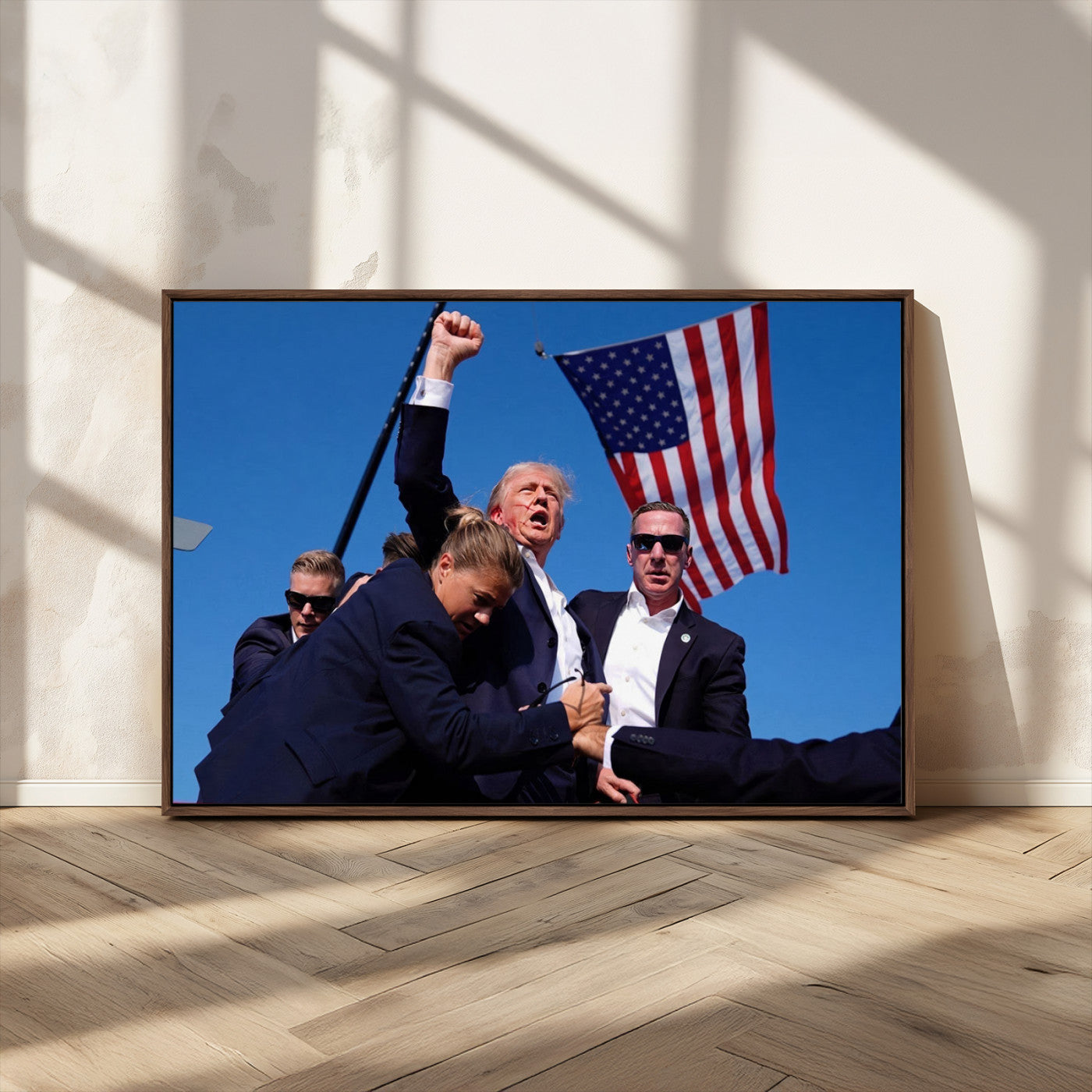 MGV-FC-36X24 - Donald Trump Assassination Attempt Wall Art Print, Trump Historic Footage - Iconic Reaction by Trump