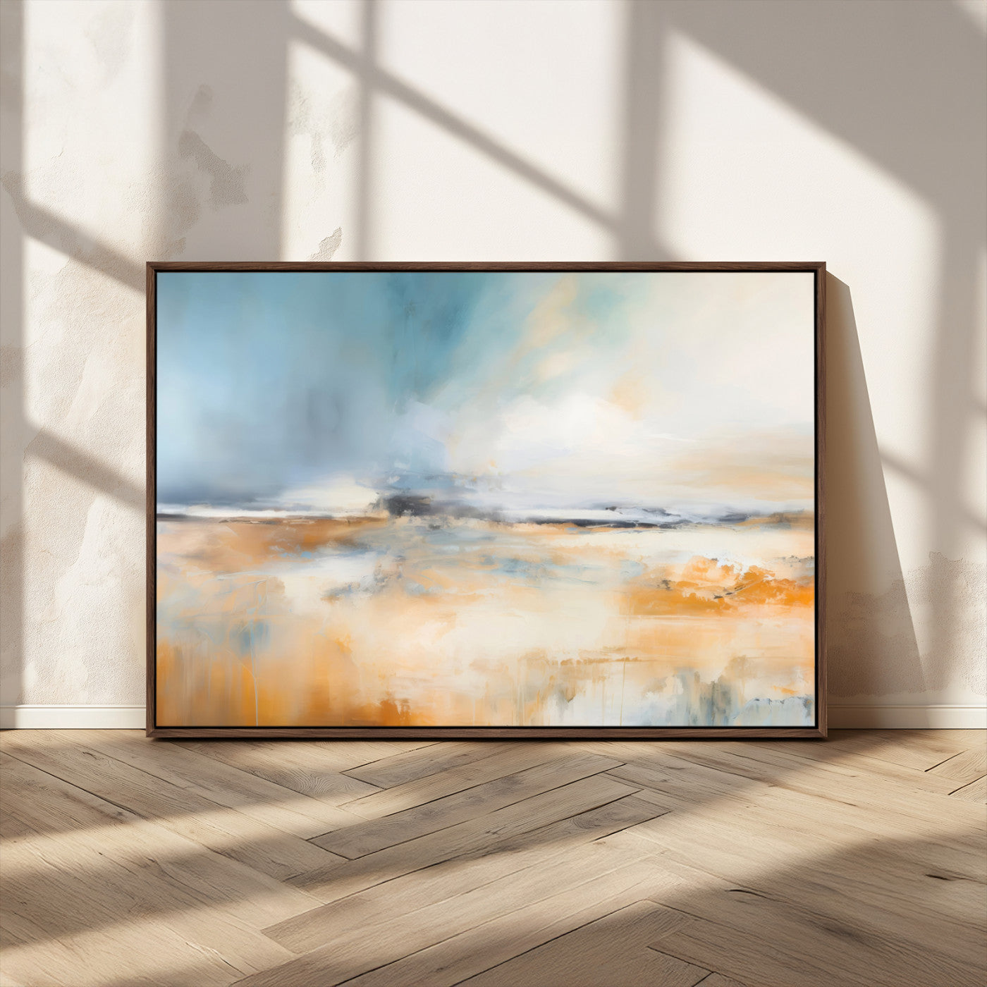-Abstract Landscape Wall Art Canvas Print - Warm Tones of Orange and Blue, Modern Framed Art for Home