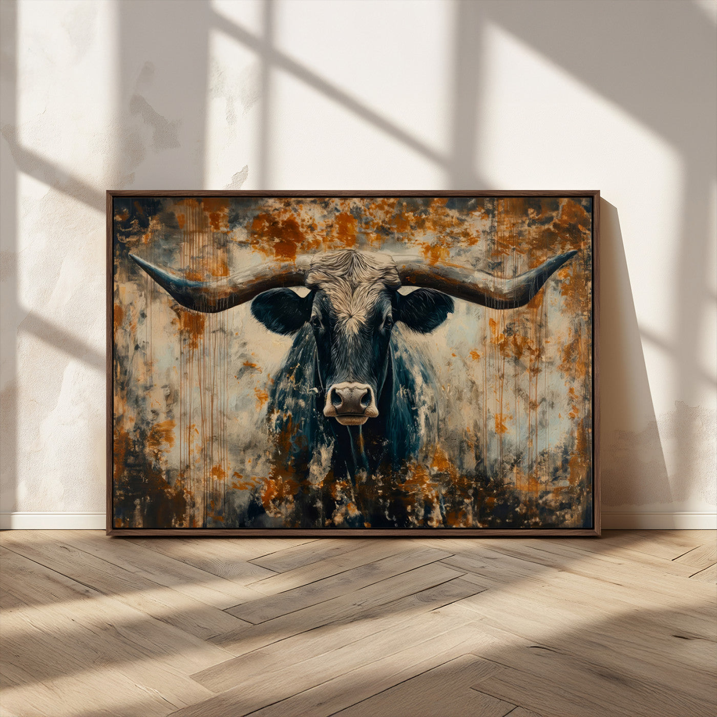 MGV-FC-36X24 - Abstract Longhorn Bull Wall Art | Rustic Western Wall Decor | Framed and Ready to Hang | Ideal for