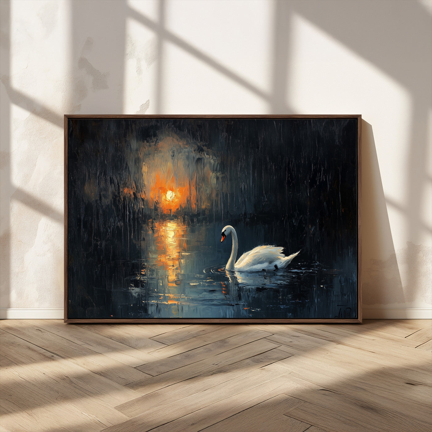 MGV-FC-36X24 - Abstract Swan on Water Wall Art Canvas Print - Elegant Nature Scene for Modern Home Decor
