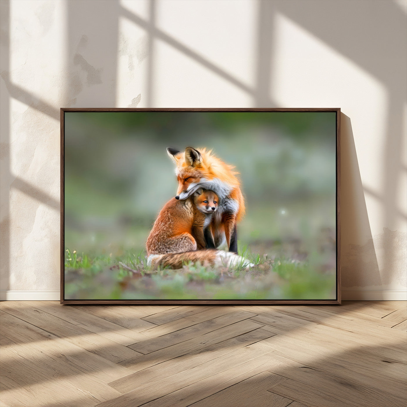 MGV-FC-36X24 - Heartwarming Fox and Baby Cub Wall Art | Ready to Hang Canvas Print of Foxes in Nature | Perfect for