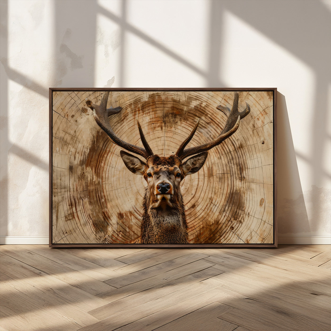 MGV-FC-36X24 - Wood Abstract Deer Wall Art | Rustic Wildlife Canvas Print | Ready to Hang Stag Head Triptych for