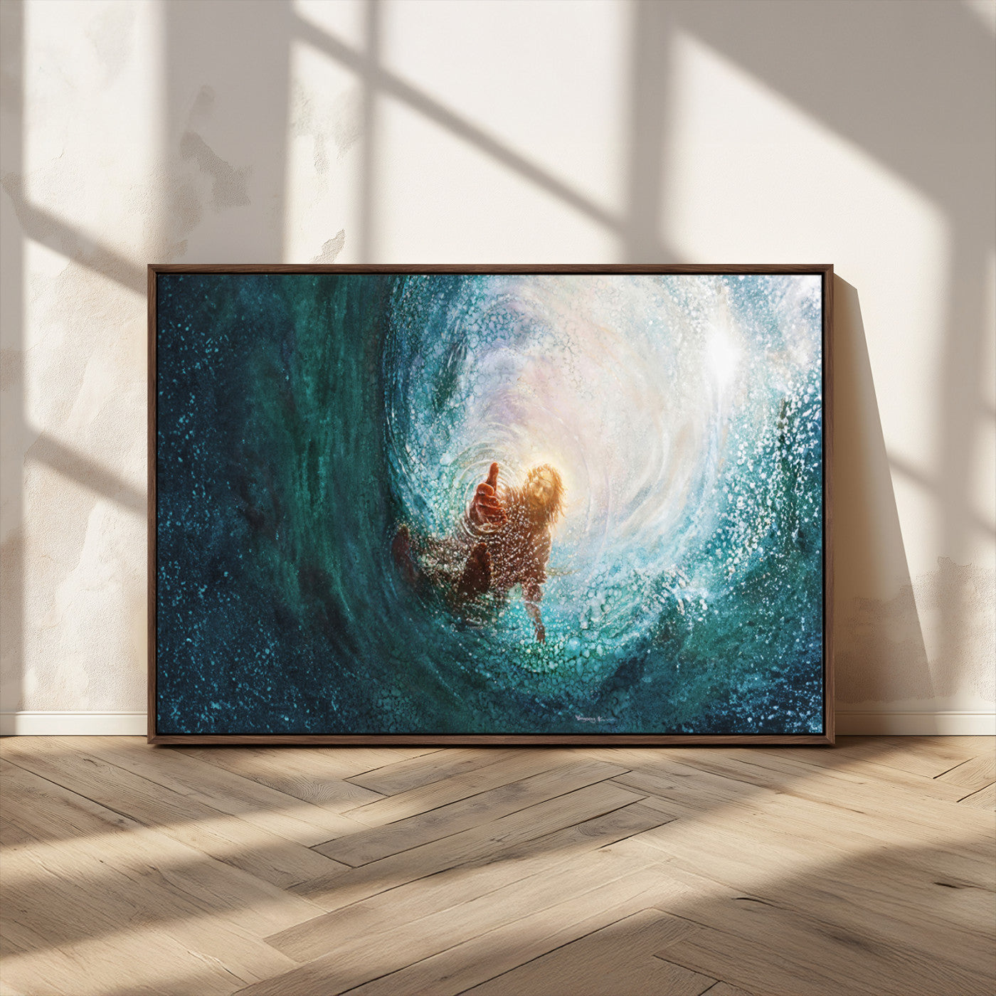 MGV-FC-36X24 - Powerful Jesus Canvas Print - Hand of Salvation, Inspirational Wall Art - Framed, Ready to Hang for