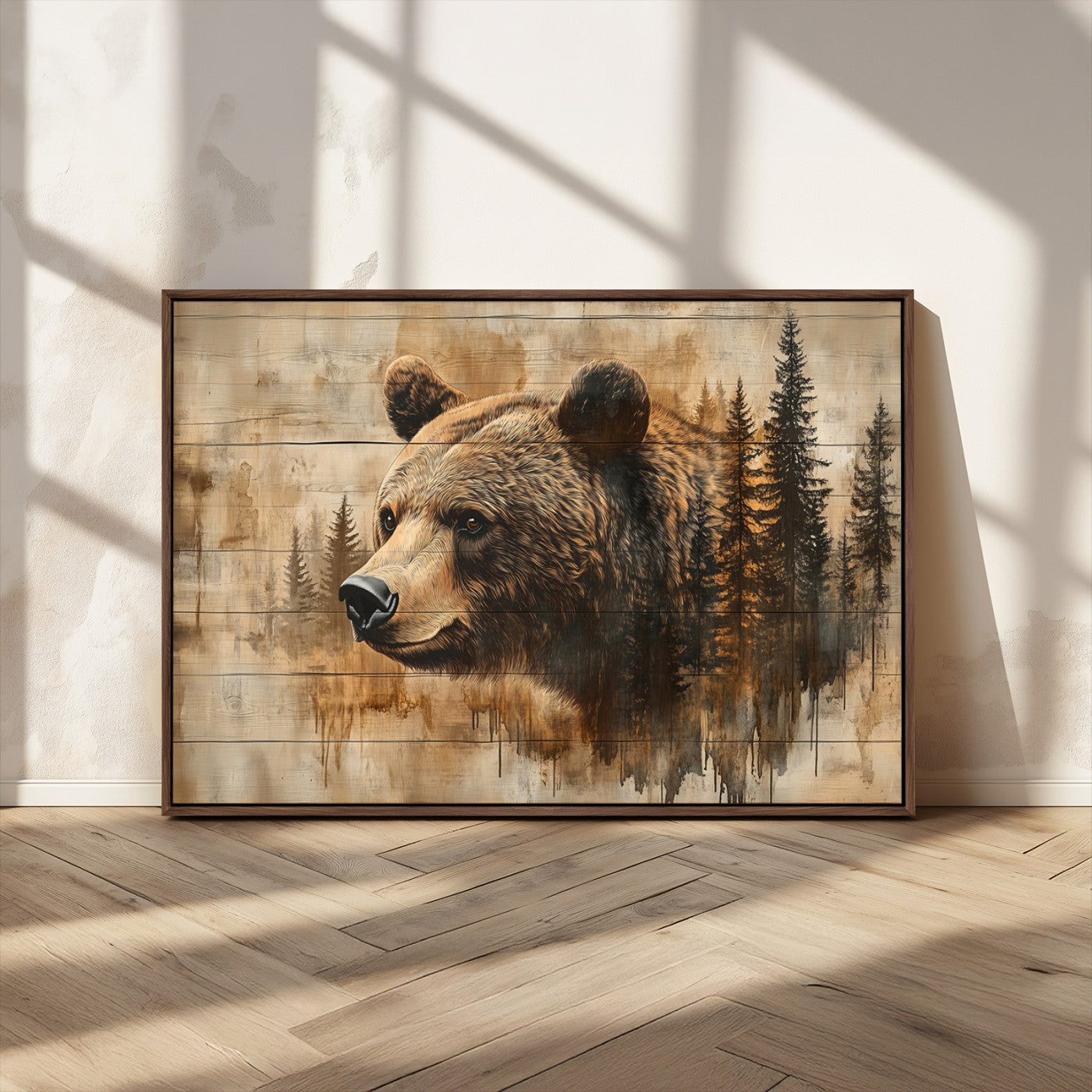 MGV-FC-36X24 - Rustic Grizzly Bear Wall Art, Abstract Grizzly 399 Bear Wall Art Canvas Print - Woodland Wildlife