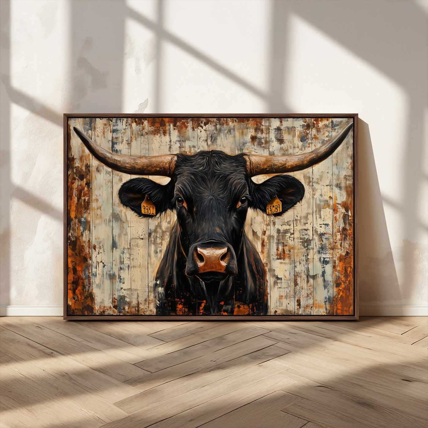 MGV-FC-36X24 - Rustic Texas Artwork Wall Art Canvas Print - Abstract Cow Longhorn Bull Wall Art Canvas Print