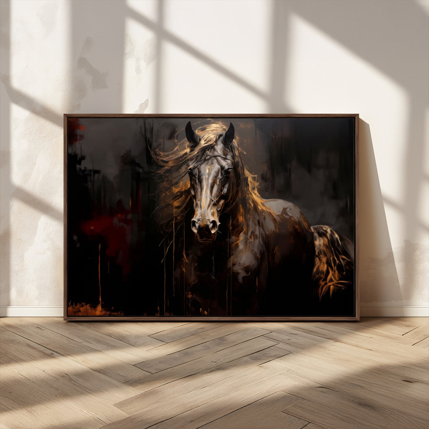 MGV-FC-36X24 - Abstract Black Horse Canvas Print for Farmhouse Wall Art | Abstract Equine Wall Art | Western Decor
