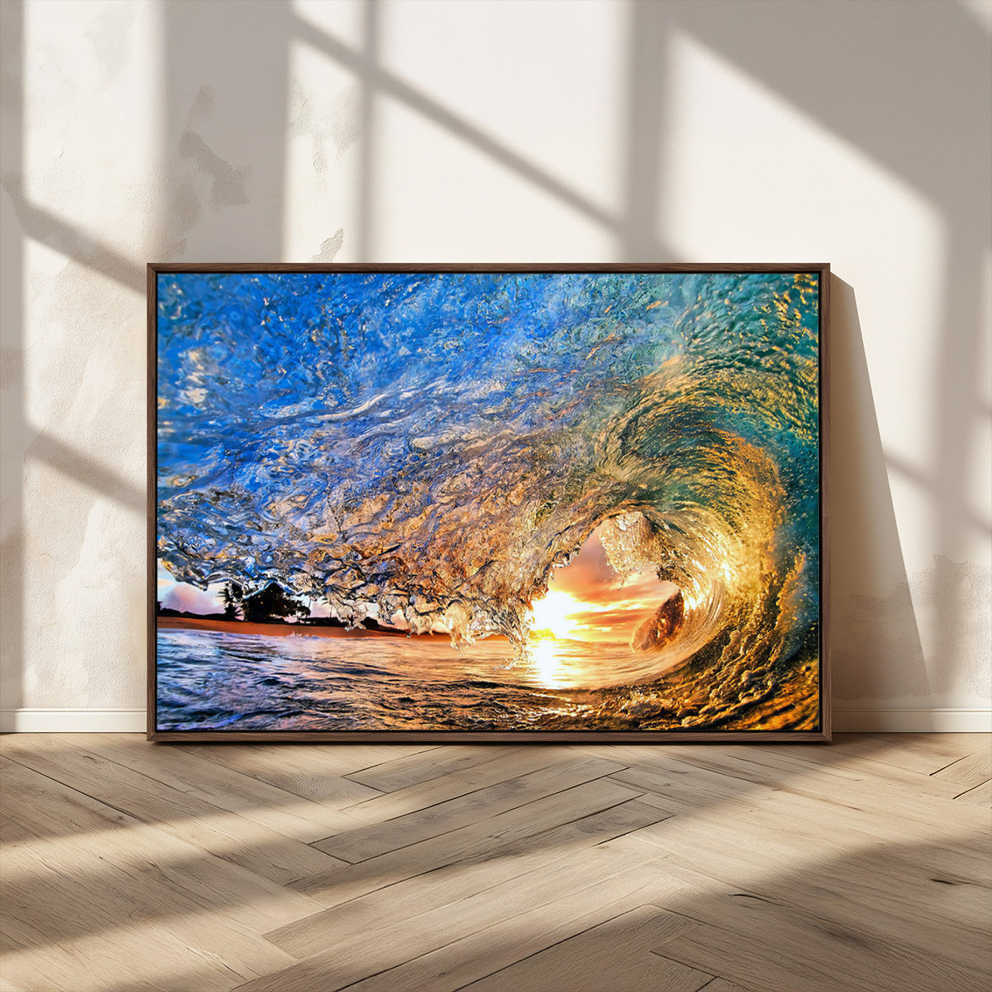 MGV-FC-36X24 - Ocean Wave at Sunset Canvas Wall Art – Vibrant Coastal Beach Waves Print, Large Nautical Decor,