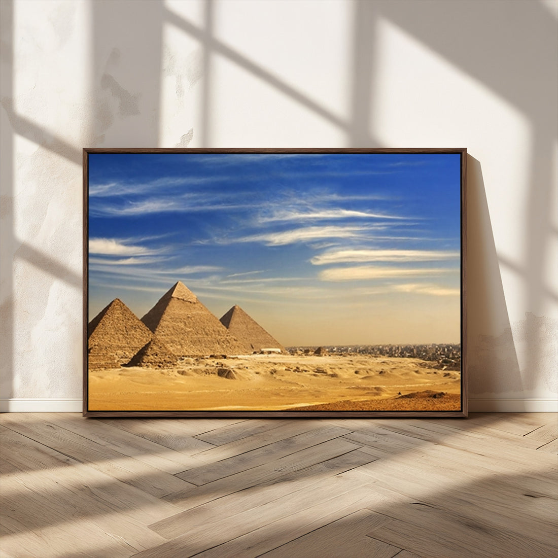 Majestic Ancient Wonders Wall Art Canvas Print, Golden Desert Under Endless Blue Sky