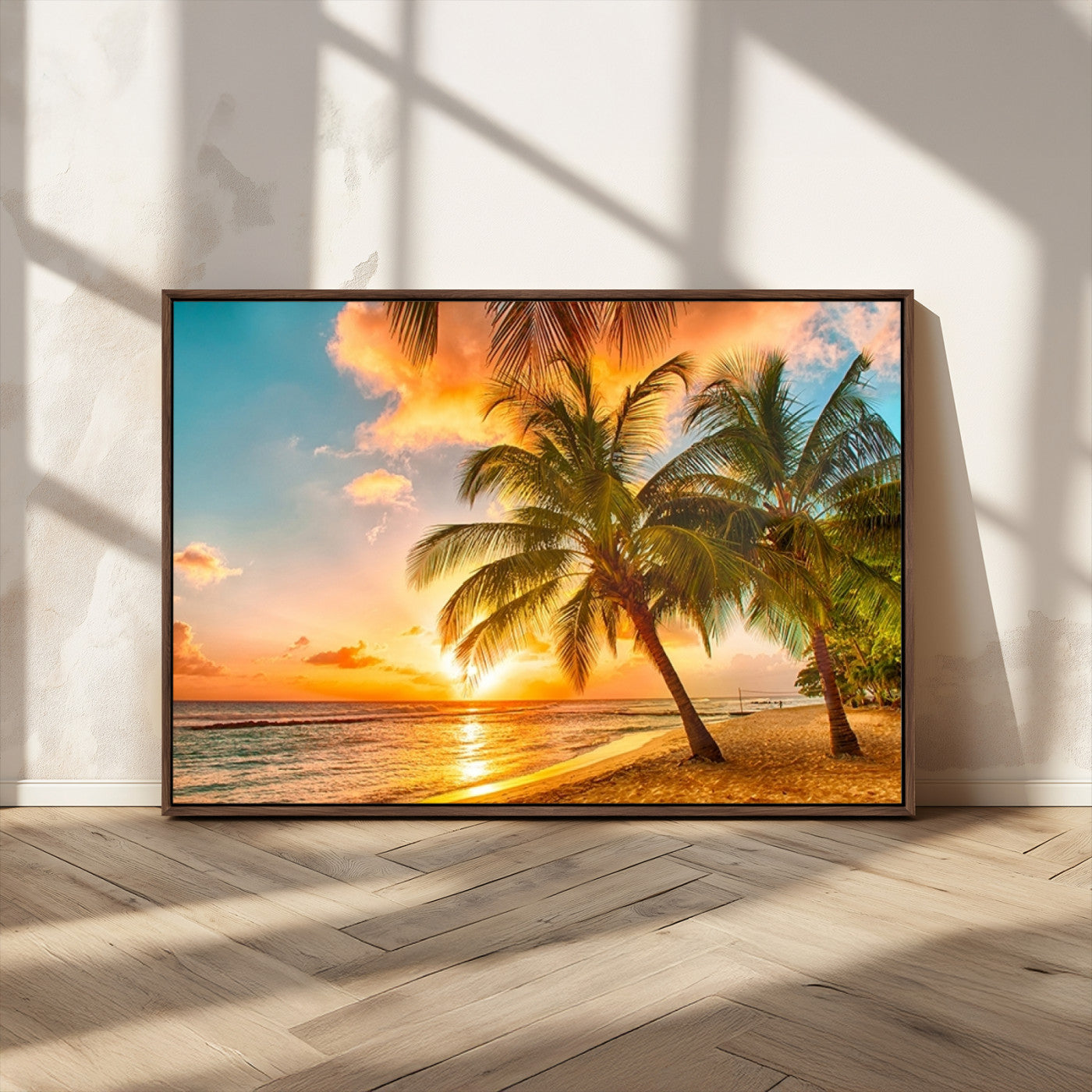 MGV-FC-36X24 - Tropical Sunset Beach Canvas Wall Art Print – Vibrant Palm Trees and Coastal Sunset Wall Decor for
