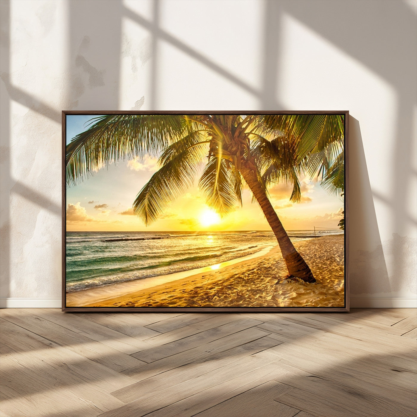 MGV-FC-36X24 - Beach Sunset Canvas Wall Art Print - Tropical Beach Canvas Wall Art Print – Vibrant Palm Trees and