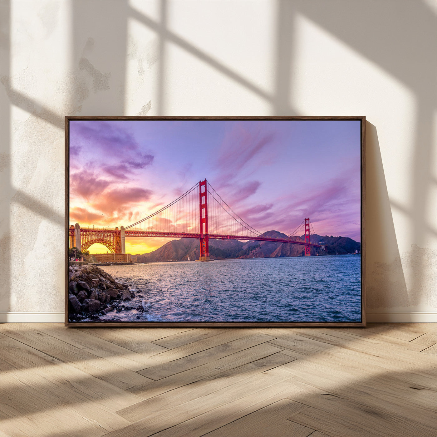 MGV-FC-36X24 - Golden Gate Bridge Wall Art Print, San Francisco Sunset Canvas Wall Art, Cityscape Canvas Print for