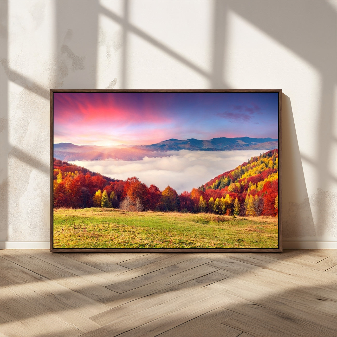 MGV-FC-36X24 - Autumn Mountain Foggy Landscape Wall Art Canvas Print | Beautiful Forest Canvas Print | Misty