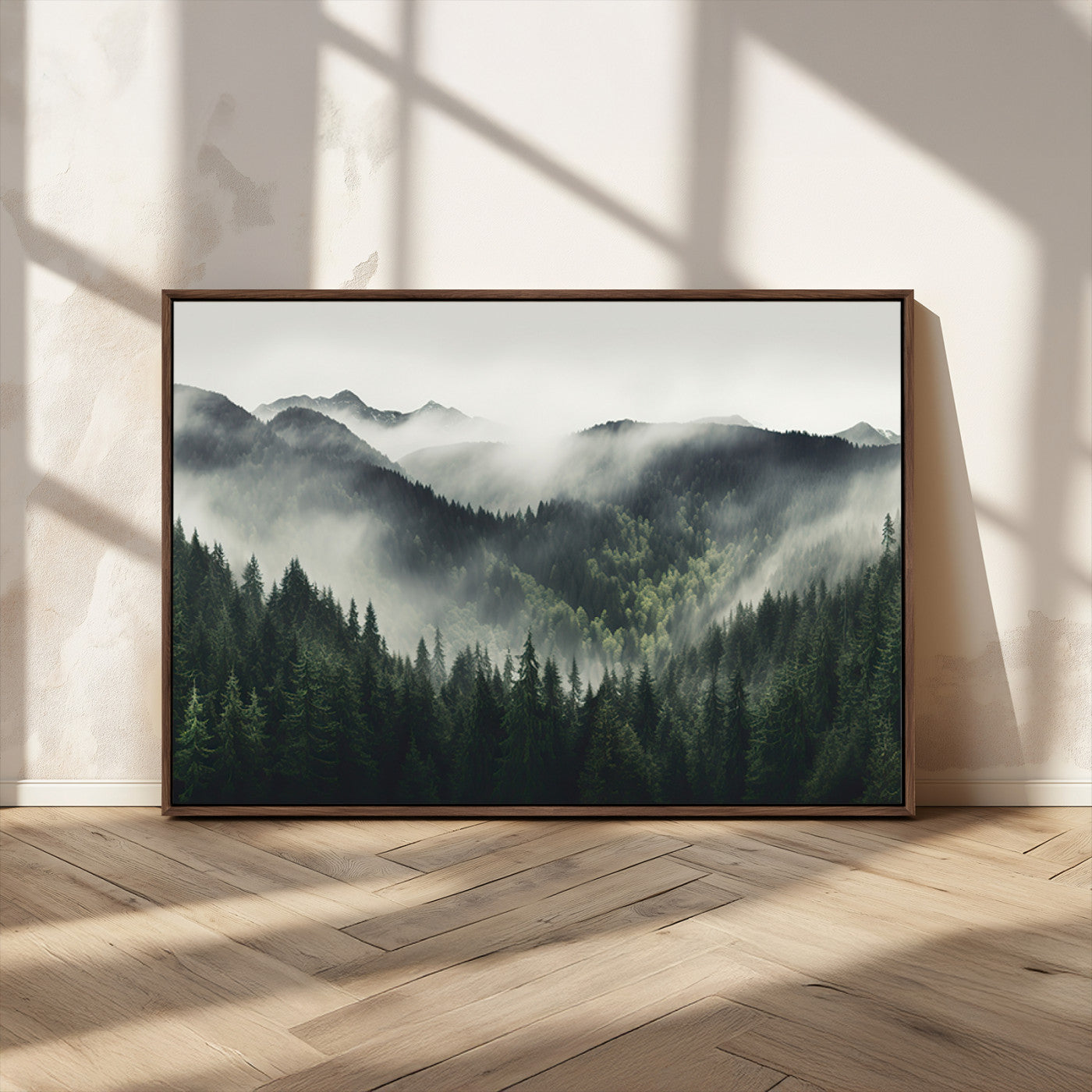 MGV-FC-36X24 - Misty Forest Canvas Print Wall Art Premium Canvas Print a Foggy and Serene Atmosphere