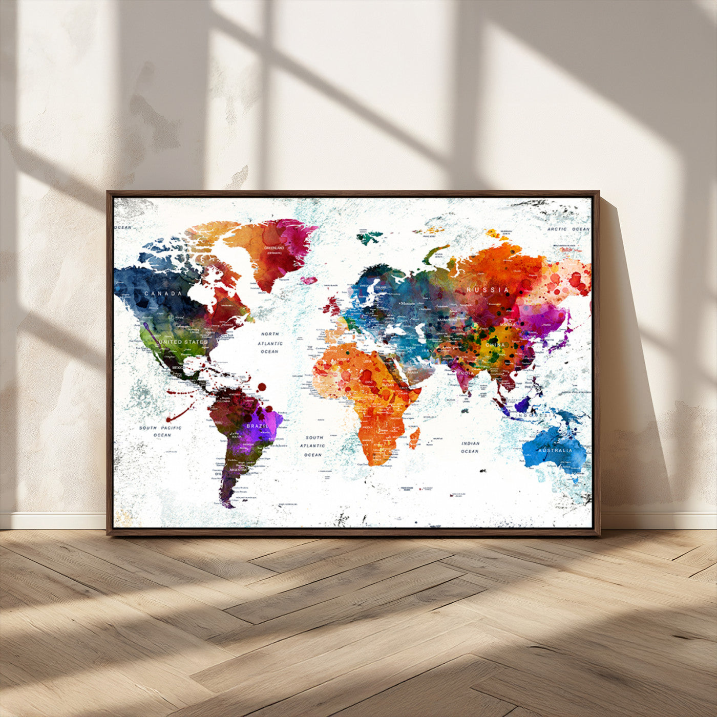 MGV-FC-36X24 - Push Pin World Map Canvas Print – Framed Wall Art for Couples to Track Their Travels – Anniversary