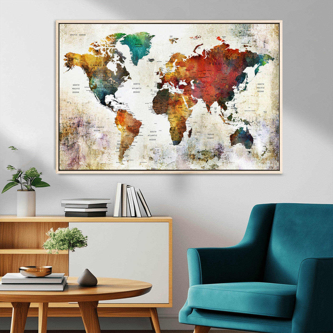 -Push Pin World Map Canvas Print – Framed Wall Art for Couples to Track Their Travels – Anniversary