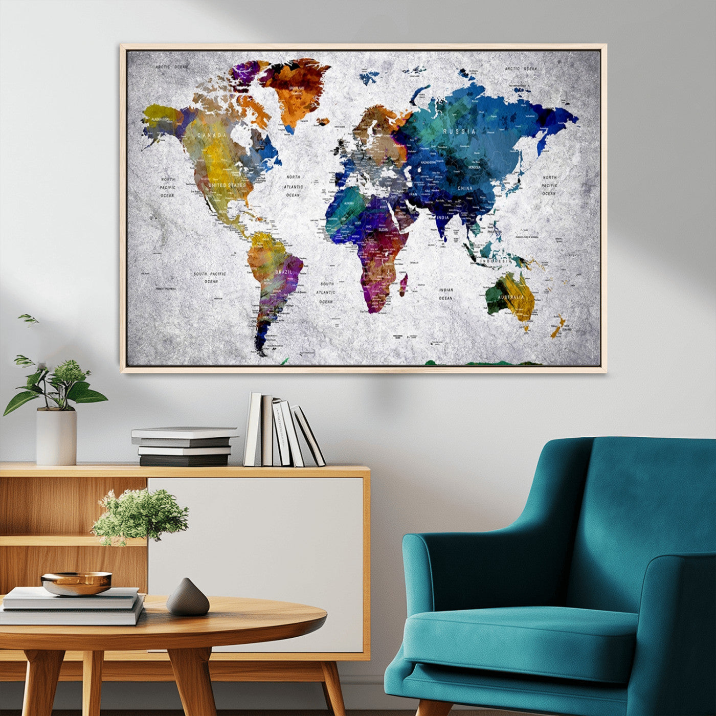MGV-FC-36X24 - Push Pin World Map Canvas Print – Framed Wall Art for Couples to Track Their Travels – Anniversary