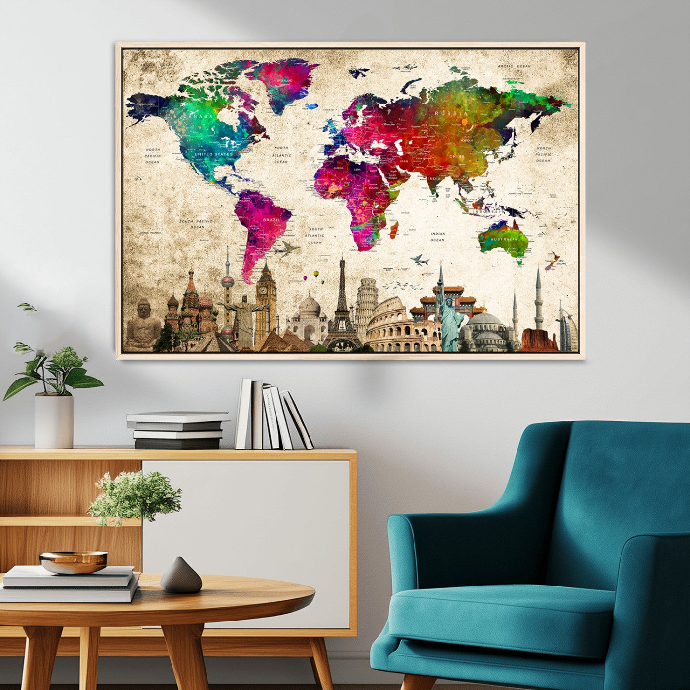 MGV-FC-36X24 - Push Pin World Map Canvas Print – Framed Wall Art for Couples to Track Their Travels – Anniversary