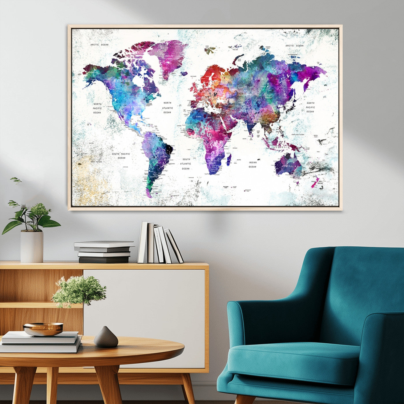 MGV-FC-36X24 - Push Pin World Map Canvas Print – Framed Wall Art for Couples to Track Their Travels – Anniversary