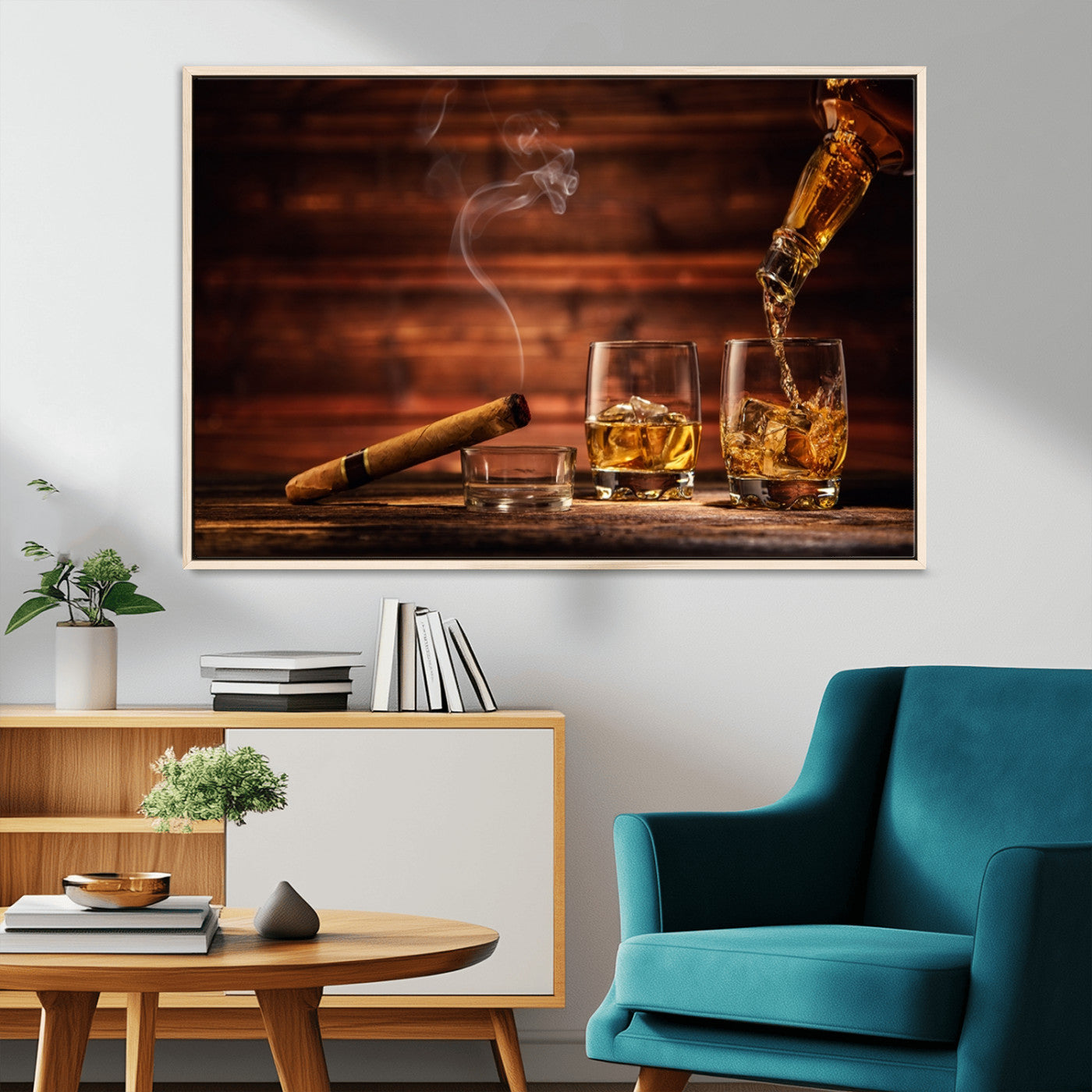 MGV-FC-36X24 - Whiskey and Cigar Wall Art Canvas | 3 Panel Bar Room Decor for Home Lounge, Office, or Man Cave |