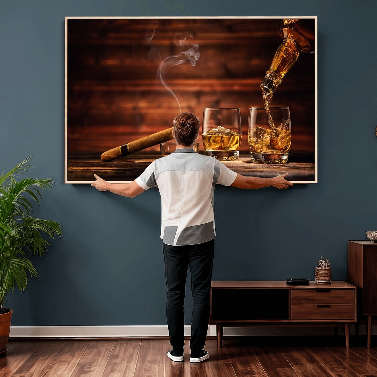 91042-MGV-CV-24X16 - Whiskey and Cigar Wall Art Canvas | 3 Panel Bar Room Decor