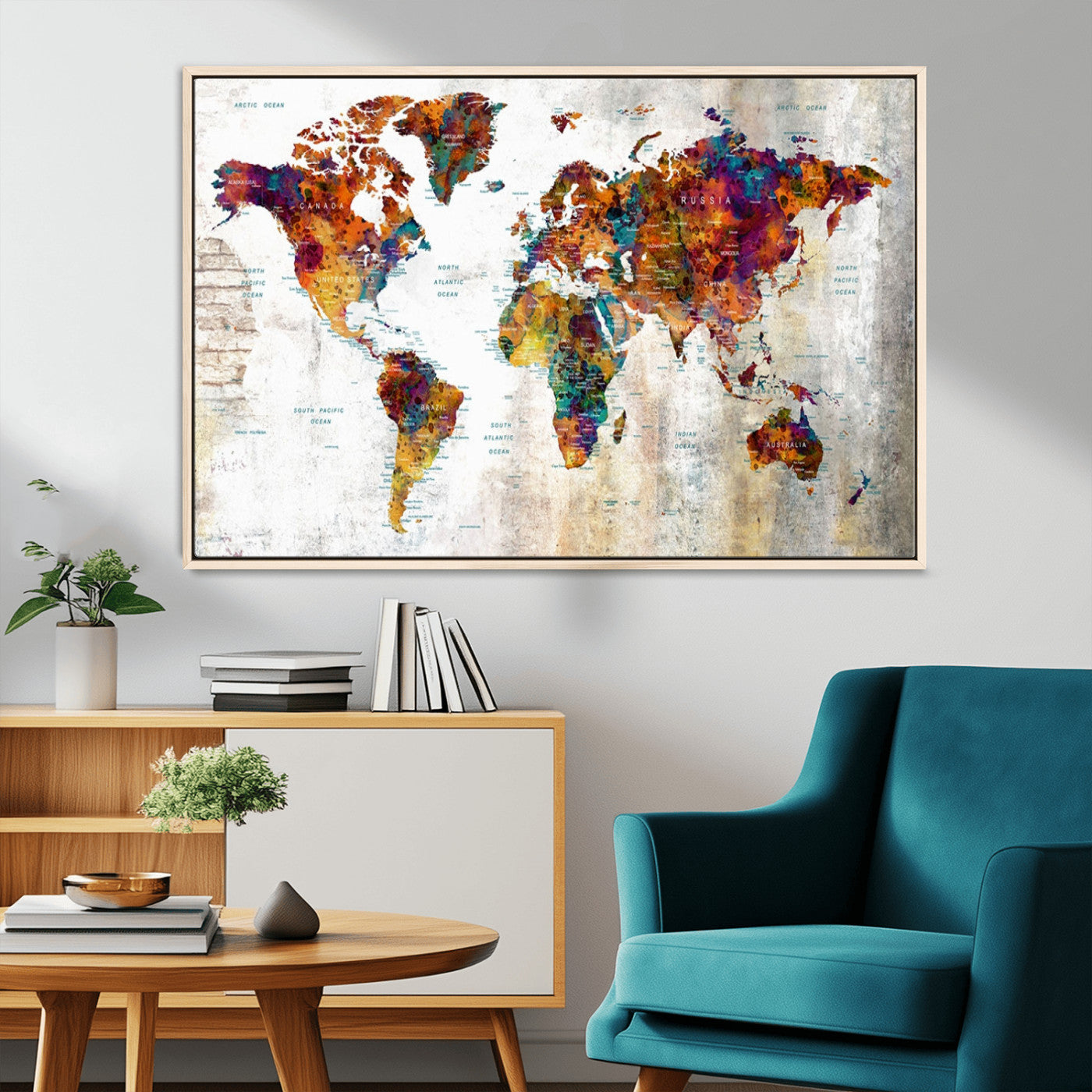 MGV-FC-36X24 - Push Pin World Map Canvas Print – Framed Wall Art for Couples to Track Their Travels – Anniversary