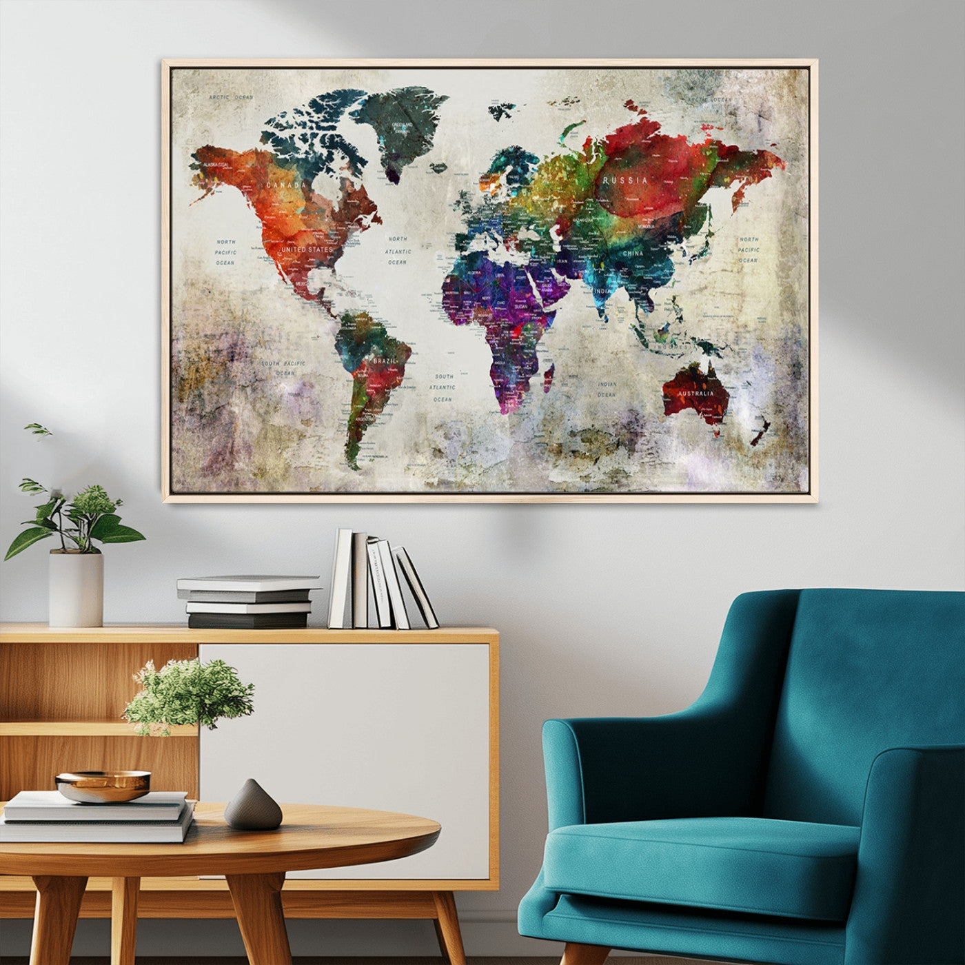 MGV-FC-36X24 - Push Pin World Map Canvas Print – Framed Wall Art for Couples to Track Their Travels – Anniversary