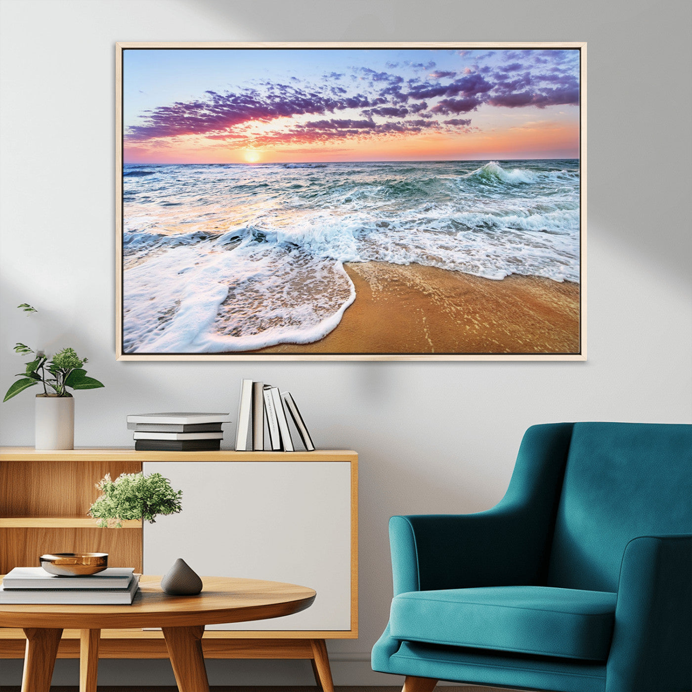 MGV-FC-36X24 - Coastal Sunset Art Beach Canvas Wall Art Print | Ocean Waves Wall Art | Large 3-Panel Seascape for