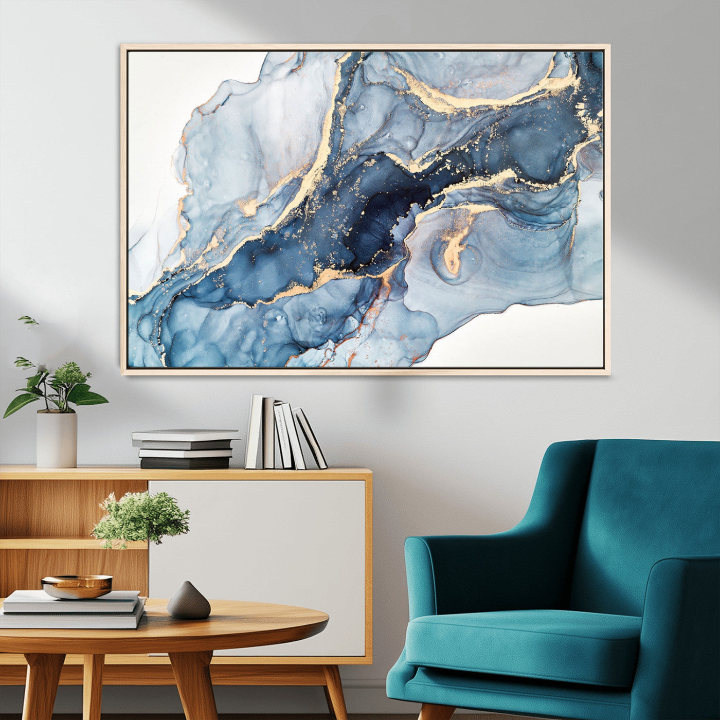 33782-MGV-CV-36X24-Abstract Art Print - Blue Abstract Canvas Wall Art Print Abstract Art Fluid Effect Marble Wall Art