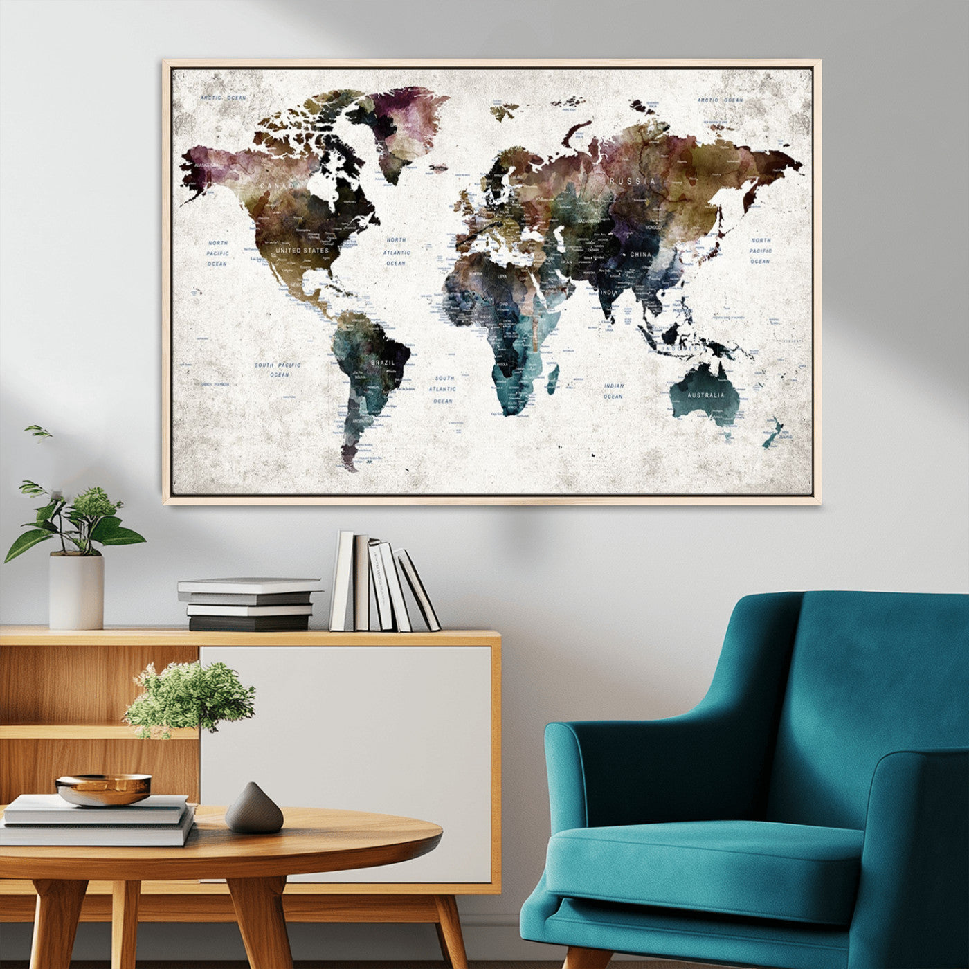 MGV-FC-36X24 - Push Pin World Map Canvas Print – Framed Wall Art for Couples to Track Their Travels – Anniversary