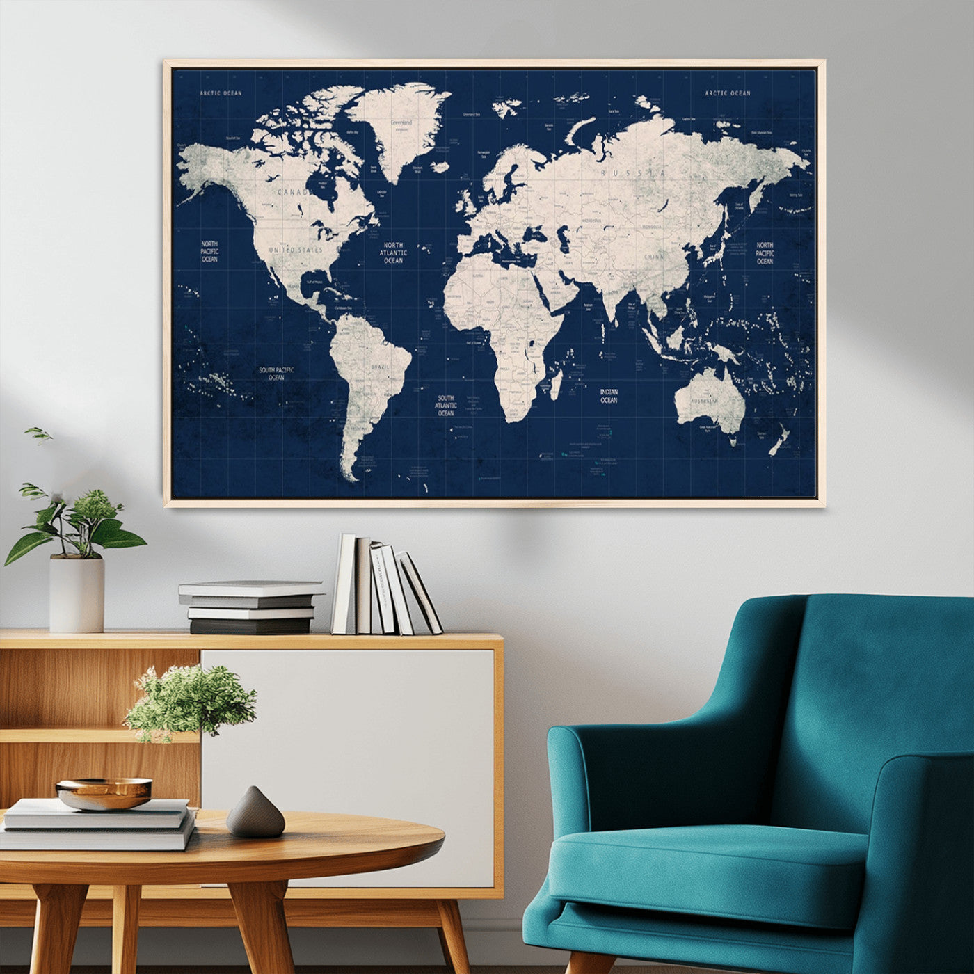17866-MGV-CV-36X24-Push Pin World Map Canvas Print – Framed Wall Art for Couples to Track Their Travels – Anniversary
