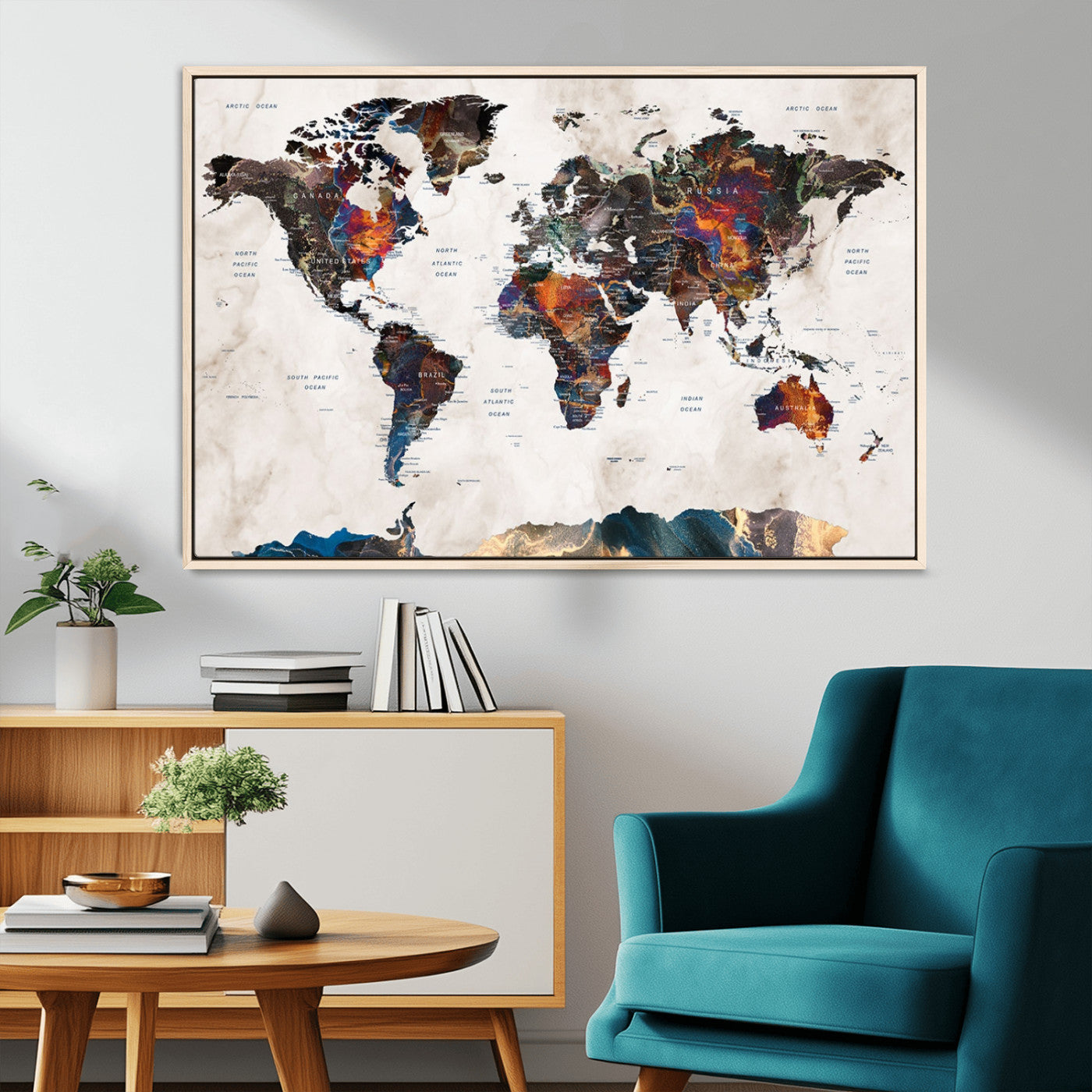 MGV-FC-36X24 - Push Pin World Map Canvas Print – Framed Wall Art for Couples to Track Their Travels – Anniversary