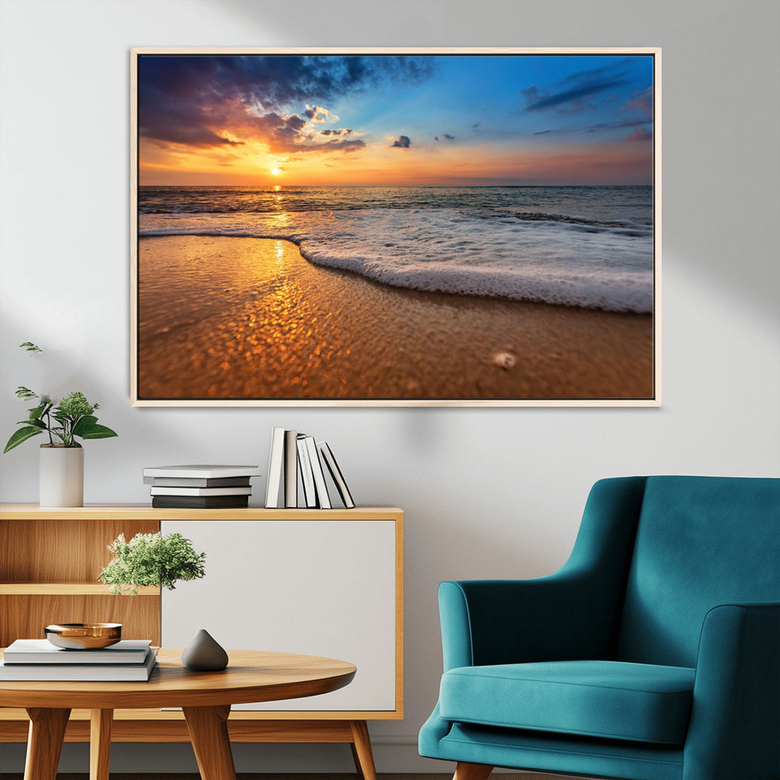 Sunset and Beach at Night Wall Art Canvas Print