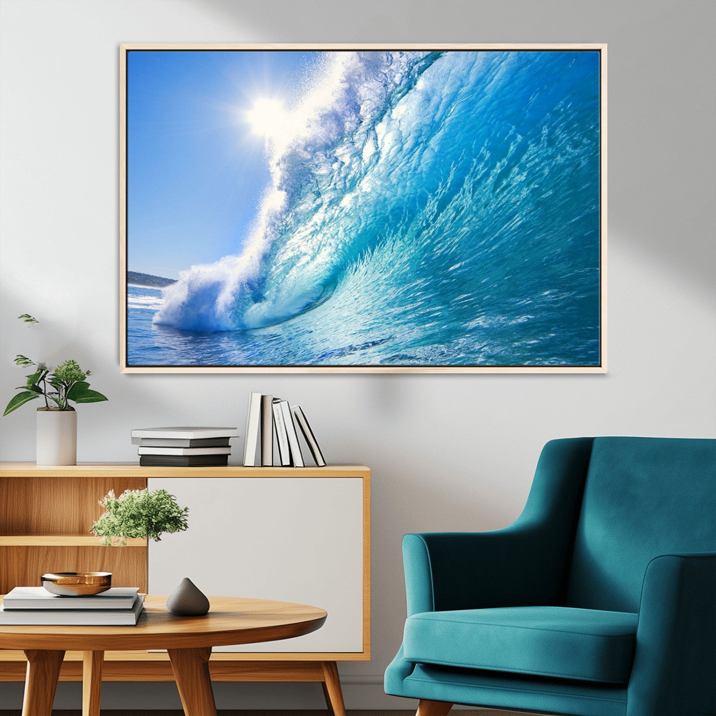 MGV-FC-36X24 - Blue Big Wave Surfing Ocean Canvas Wall Art Artwork Print , Surf Wall Art, Sea Wall Art