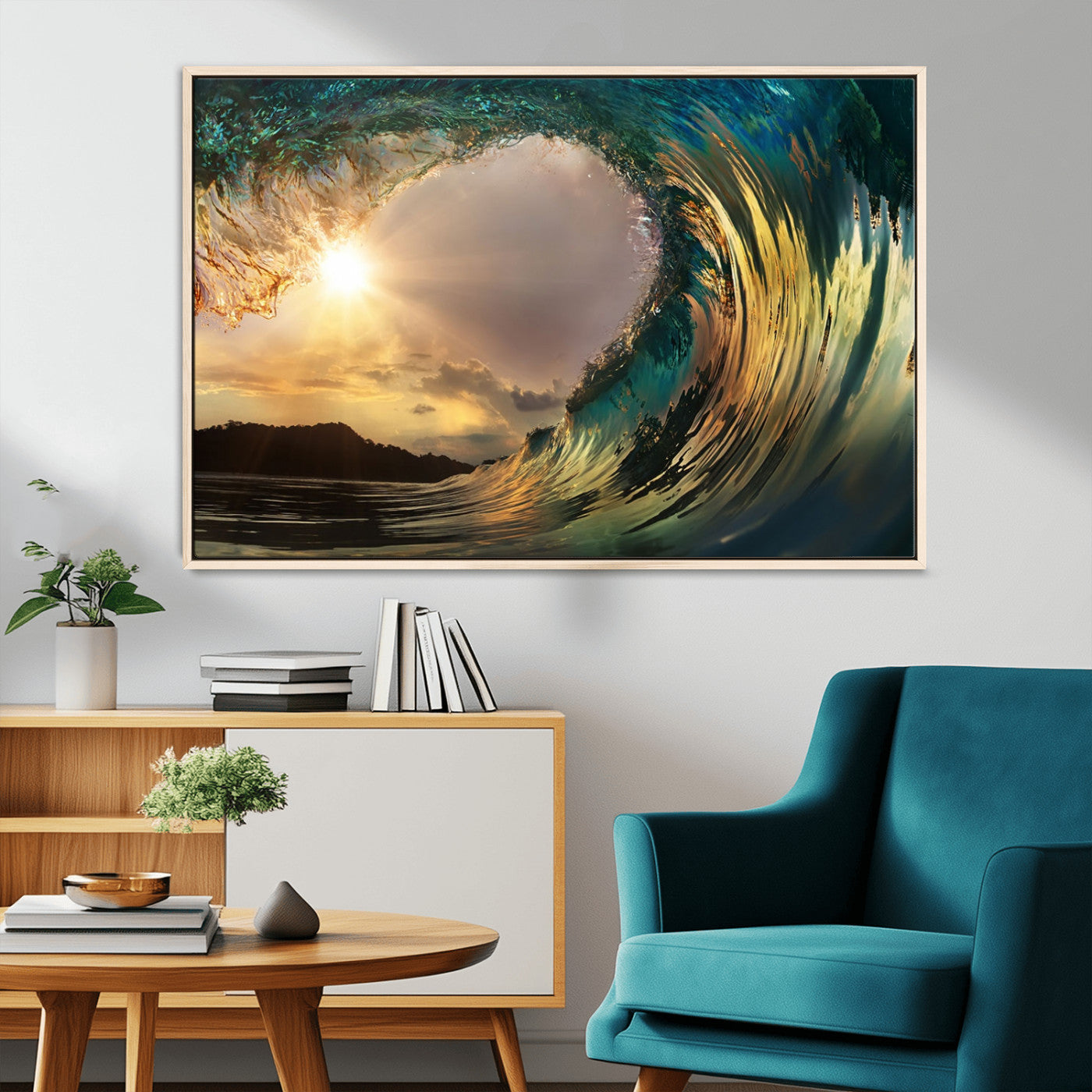 MGV-FC-36X24 - Golden Wave Sunset Giclee Canvas Print – Large Coastal Wall Art for Nature Lovers, Captivating Ocean Wave Decor