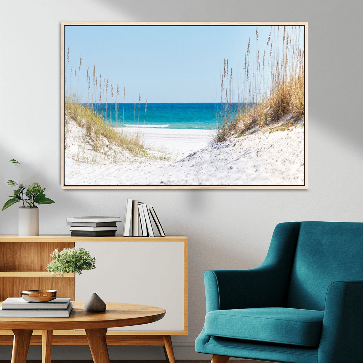 MGV-FC-36X24 - Serene Coastal Dune Path with Ocean View, 3-Panel Beach Canvas Wall Art, Tranquil Seascape Giclee Print, Gallery Wrap, Perfect for Coastal Home Decor