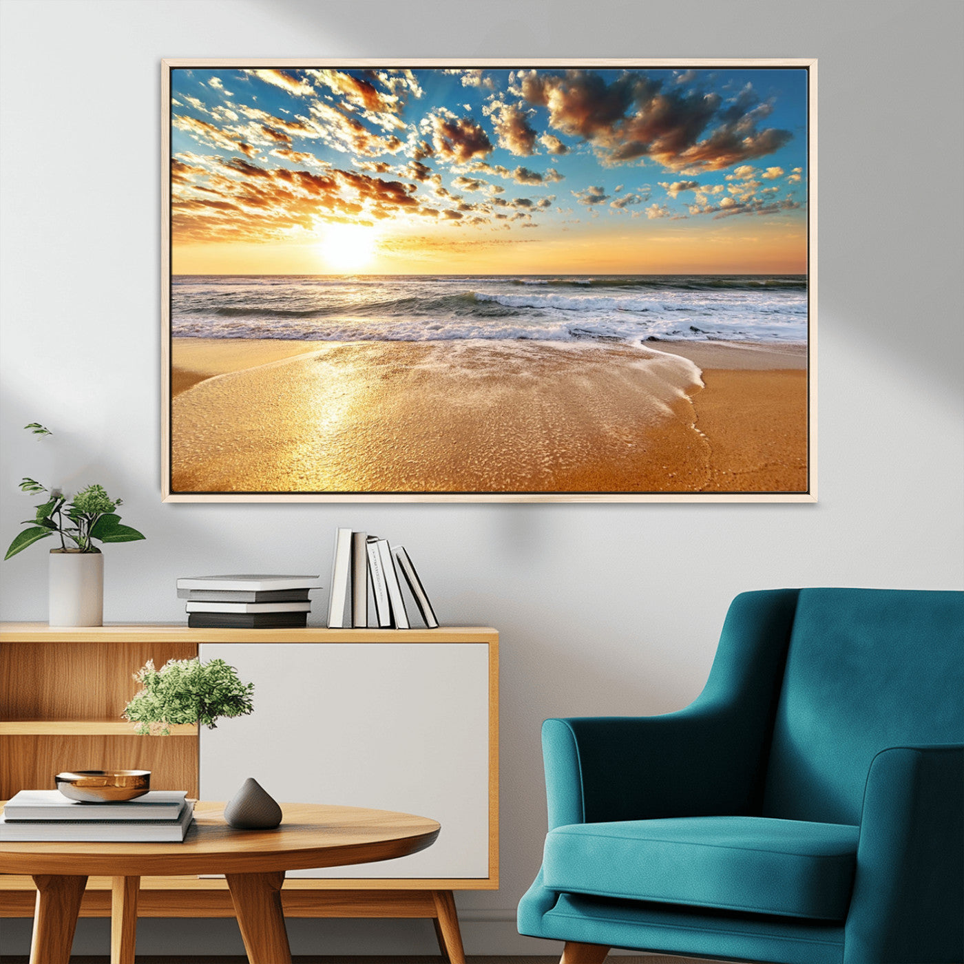 MGV-FC-36X24 - Golden Sunset Beach Print Canvas Wall Art, Giclee Canvas Print with Canon Print Quality, Triptych