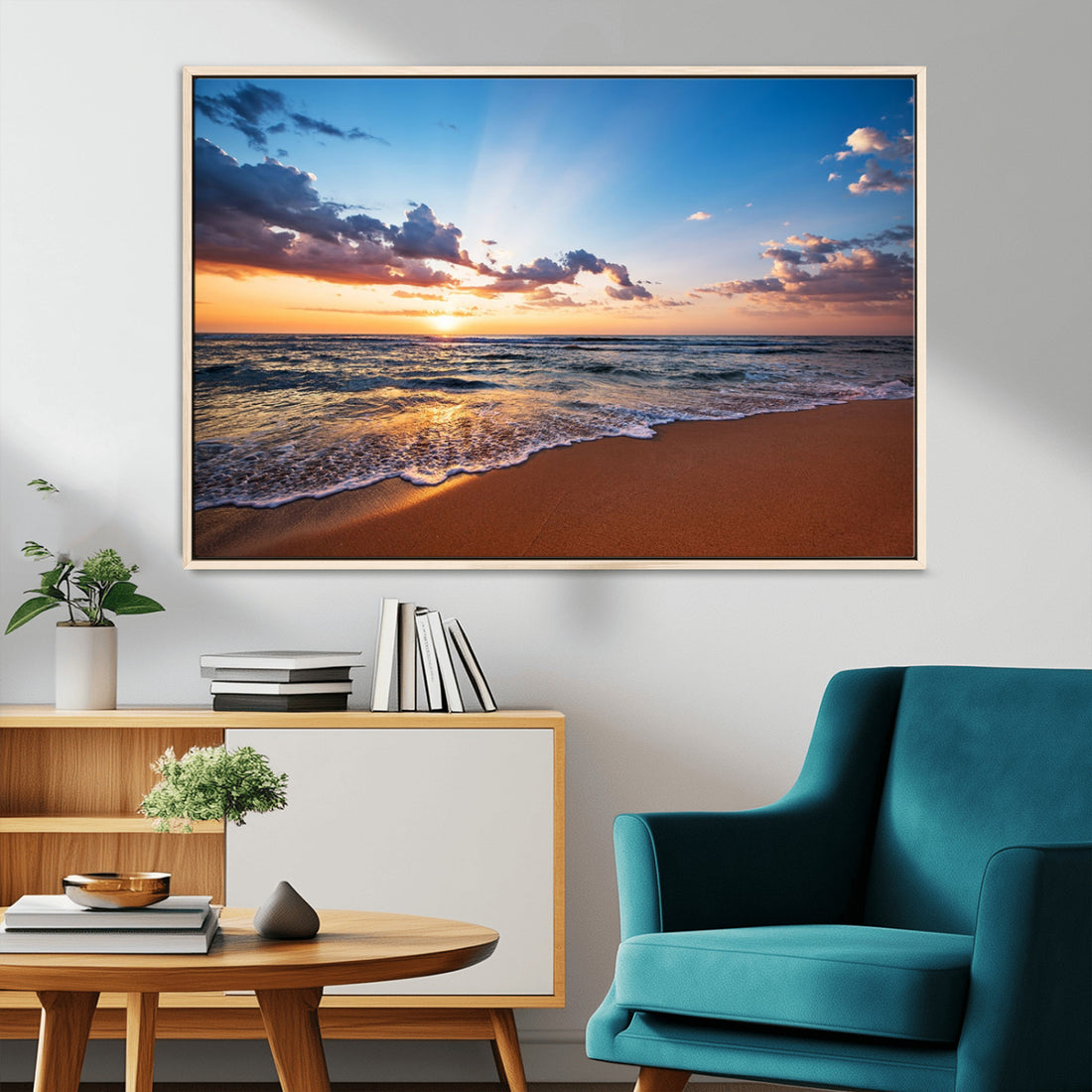 Serene Ocean Sunset Canvas Print, Golden Hour Beach Wall Art