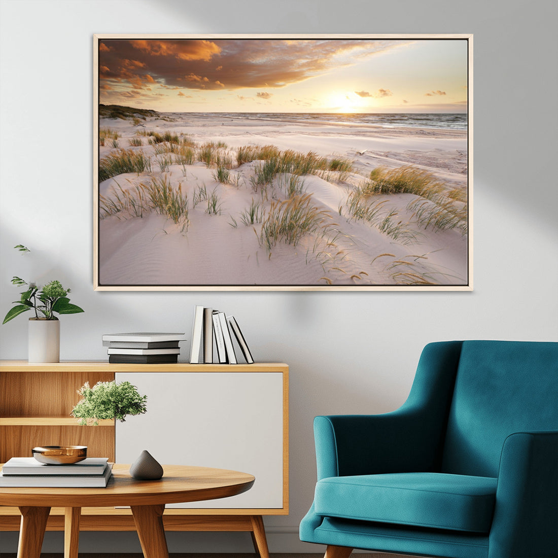 Flight Over Coastal Beach Landscape | Coastal Beach Print Canvas Wall Art
